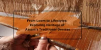 Assamese woman busy weaving Traditional handloom saree